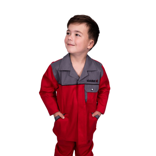 KIDS 2PCE OVERALL RED/GREY